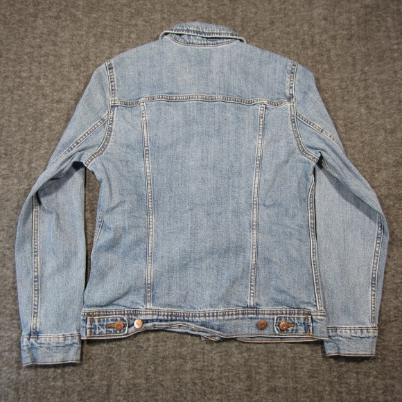Old Navy Denim Jacket Women M Light Wash Button Up 90s Distressed Grunge Trucker - Picture 3 of 8